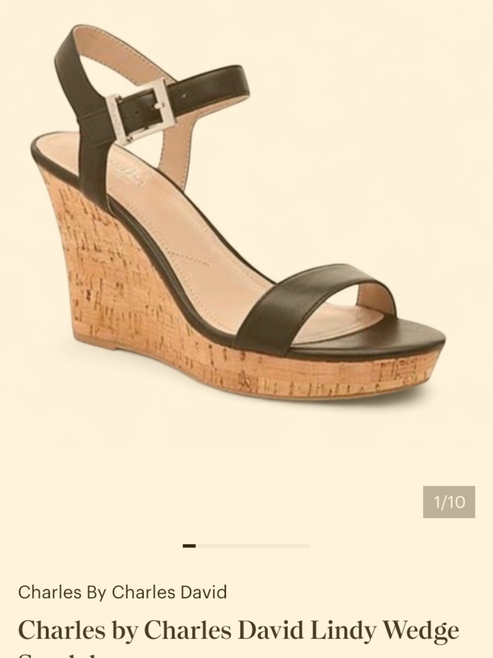 Charles By Charles David Black Leather Cork Wedge Sandals